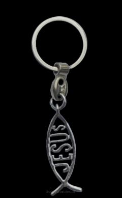 Brelok metalowy ażurowy z napisem JESUS